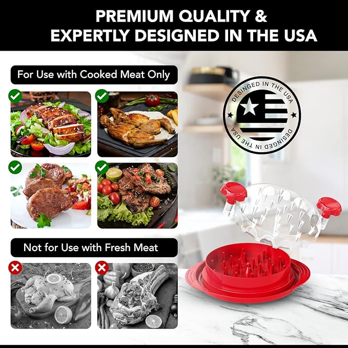 Chicken Shredder with Tray – Fast & Easy Meat Shredder for Pulled Chicken, Pork or Beef – BPA-Free, Anti-Slip Base, Dishwasher Safe – Manual BBQ Gadget – Designed in USA – Cozy Kitchen