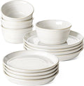 LE TAUCI Ceramic Plates and Bowls Set for 4, 12-Piece Ceramic Dinnerware Set, Farmhouse Dishes Set, Microwave & Dishwasher Safe, Stackable,12-Piece, Arctic White (10" Dinner+8" Salad Plates+6" Bowls)