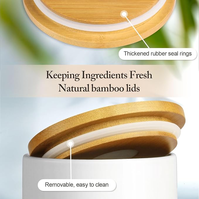 3-Piece Ceramic Canisters Set,Airtight Food Storage Jars with Bamboo Lids for Kitchen Countertop,Flour Sugar Coffee Tea Pasta Cookie Container,White Decorative Pantry Organization Jars