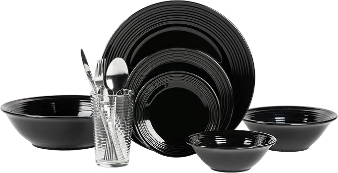 10 Strawberry Street Nova Black Round 62-Piece Dinnerware Set, Service for 6