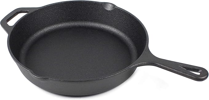 10.25-Inch Cast Iron Skillet Set (Pre-Seasoned), Including Large & Assist Silicone Hot Handle Holders, Glass Lid, Cast Iron Cleaner Chainmail Scrubber, Scraper | Indoor & Outdoor Use