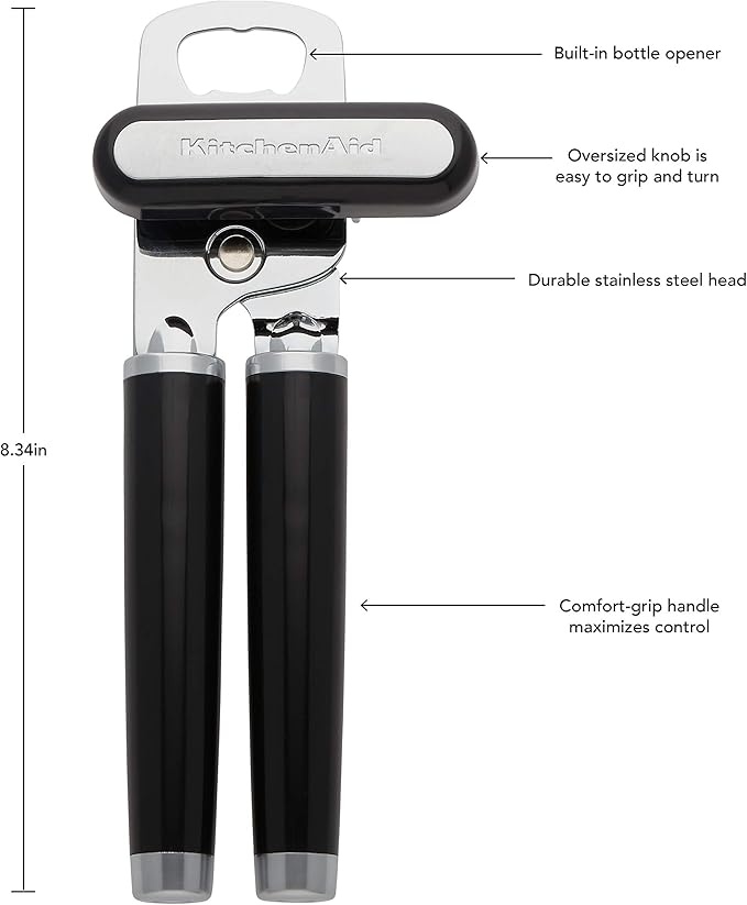 KitchenAid Classic Multifunction Can Opener/Bottle Opener, 8.34-Inch, Black & All Purpose Shears with Protective Sheath, One Size, Black