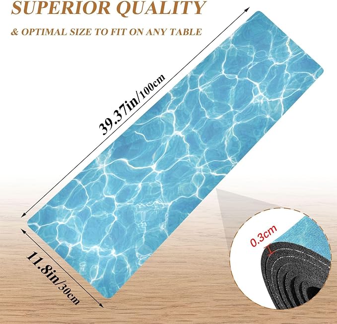 2-in-1 Table Runner Trivet for Hot Dishes Heat Resistant Hot Plate Mat Pad 39x12 Inch Waterproof Table Protector Trivets for Countertop Non Slip Decorative Bright Blue Pool Ripples