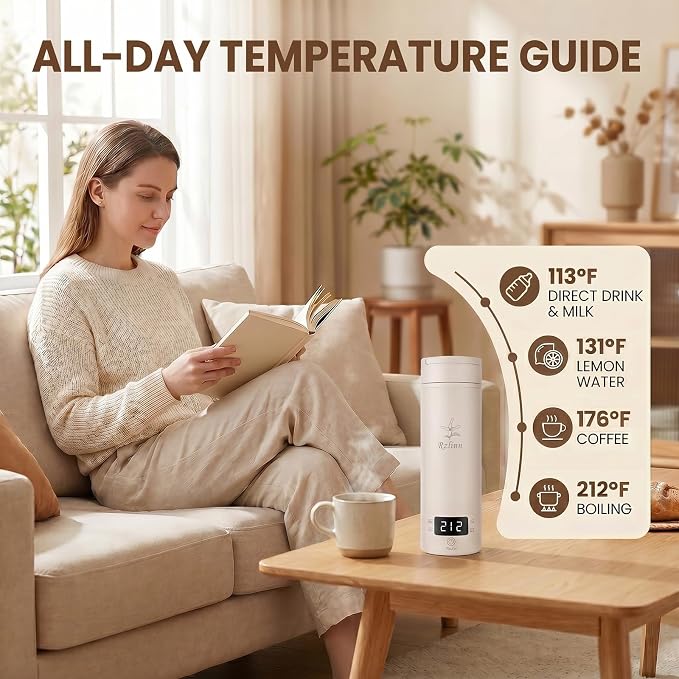 Portable Electric Kettle (120V), small-capacity electric kettle, made of 316-grade stainless steel, 4 temperature settings, with automatic shut-off function, (Cream, 9.05 * 3.15)