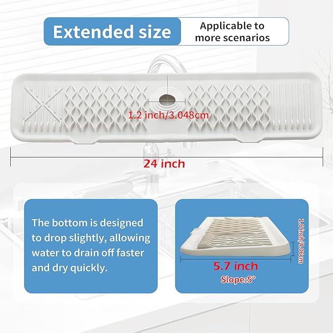 Silicone Faucet Splash Guard Cream White/Beige Kitchen Sink Mat Dish Drying Mats Sponge Holder Bathroom Countertop Protect Kitchen Sink Splatter Screen Faucet Splash Guard Faucet Air Drying Mat