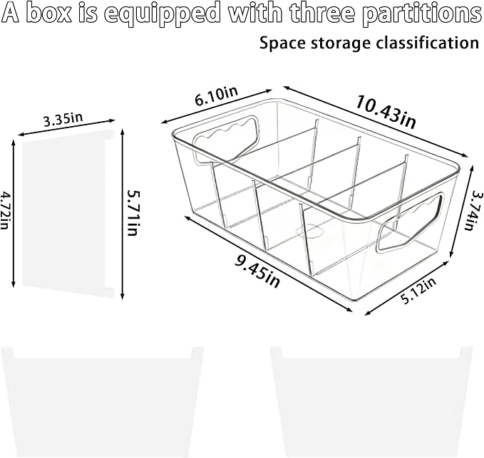 SPACELEAD 4 Pack Clear Drawer Organizers with Dividers, Plastic Bins | Ideal for bathroom vanity makeup storage or kitchen snack sorting. Say goodbye to messy drawers instantly with these trays.
