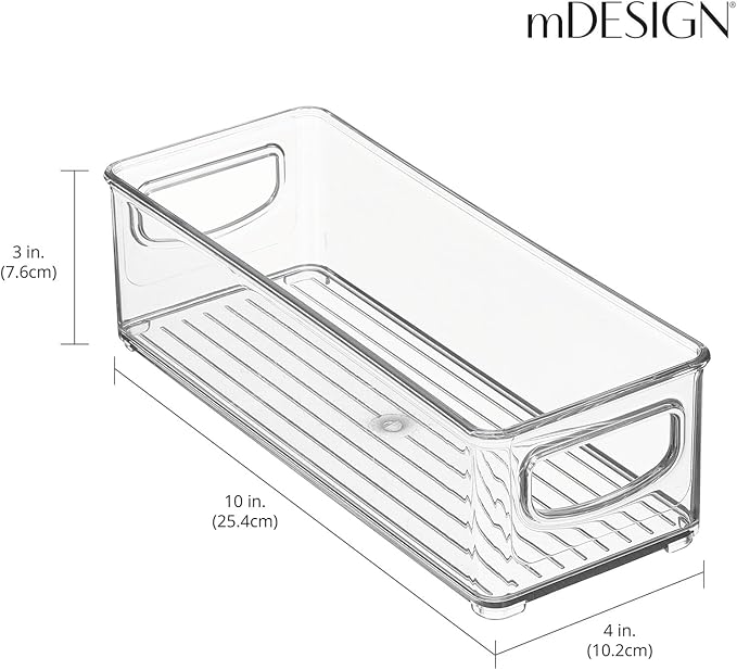mDesign Plastic Bathroom Storage Container Bins w/ Handles - Closet, Cabinet, Vanity, Cupboard Shelf Organization, Hair Tools Accessory Organizer - Ligne Collection; Clear, 10x4x3 (Pack of 1)