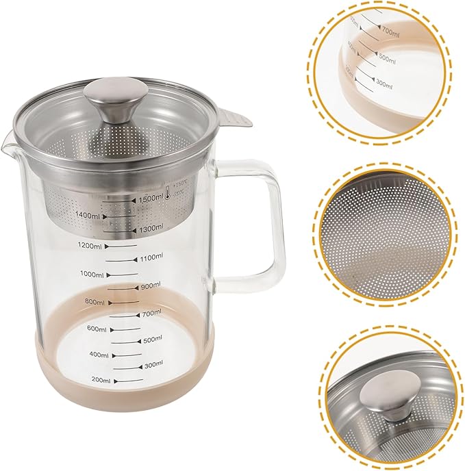 Strainer Soybean Milk Filter Jug with Scale High Borosilicate Glass Tea Strainer for Juices Smoothies and Milk Capacity Efficient Filtering for Honey and Herbal Teas