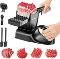 Fresh Meat Slicer with SteadyGrip, Thickness Adjustable 2 or 4 mm, 17 IN 1 Stainless Steel Manual Meat Cutter, Cleaver Kitchen Knife, Jerky Slicer Suit for Chicken Breast Beef Pork (Black)