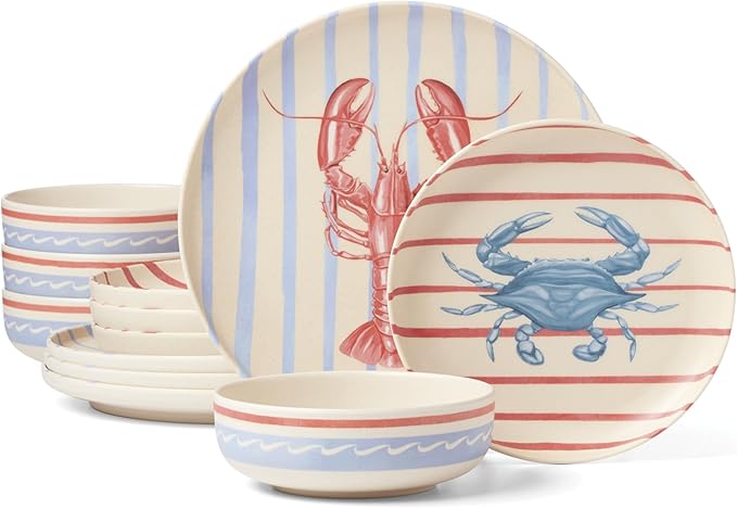 Oneida Dinnerware Sets, 24 Seven Melamine, Wharfside 12-Piece Dinnerware Set, Service For 4, Melamine Material, Dishwasher Safe, Plates And Bowls, Dinner Dishes, Kitchen And Dining(Assorted, 12 Piece)