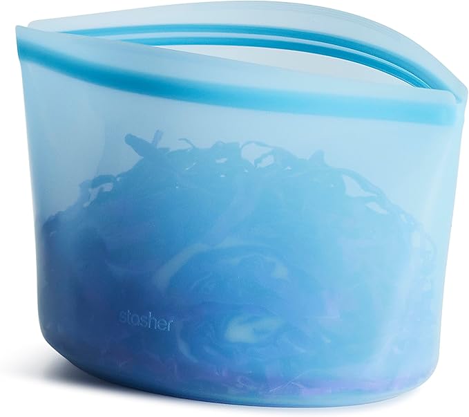Stasher Silicone Reusable Storage Bag, 8-Cup Bowl, Reusable Freezer Bags, Microwave, Dishwasher, Oven Safe, Sous Vide, Premium Lunch Container, Eco Friendly, Food-safe Silicone Snack Bag, 64 oz, Blue | Reusable Food Bag