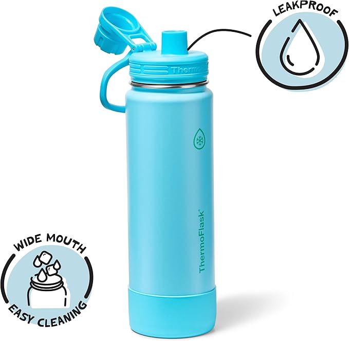 ThermoFlask Insulated Water Bottle with Spout Lid (24 oz, Vivid Blue) - Leakproof, Stainless Steel Water Bottle for Cold & Hot Drinks, Travel & Daily Hydration