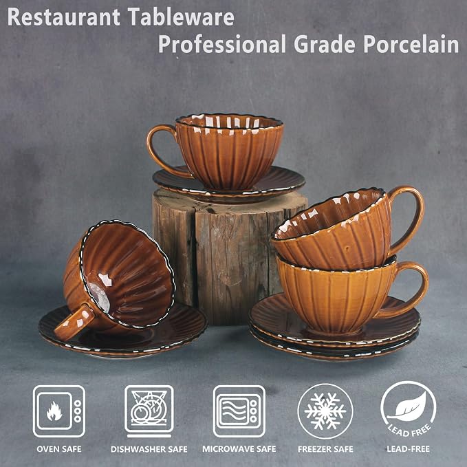 7.4 oz Ceramic Coffee Mug, Reactive Glaze Mug, Suitable for Latte, Coffee, Tea, Soup, Ideal for Office and Home Use, Dishwasher and Microwave Safe, 4-Pack Brown.