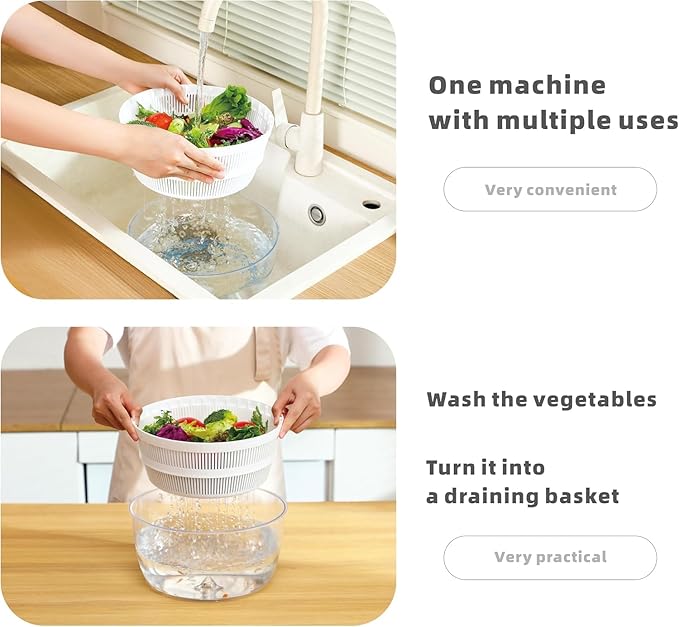Subbuteo Electric Salad Spinner 4Qt – Rechargeable Lettuce Washer & Vegetable Dryer with 2+ Month Battery Life, Type-C, Detachable Parts, Spin Dry Kitchen Gadget for Greens Herbs Berries