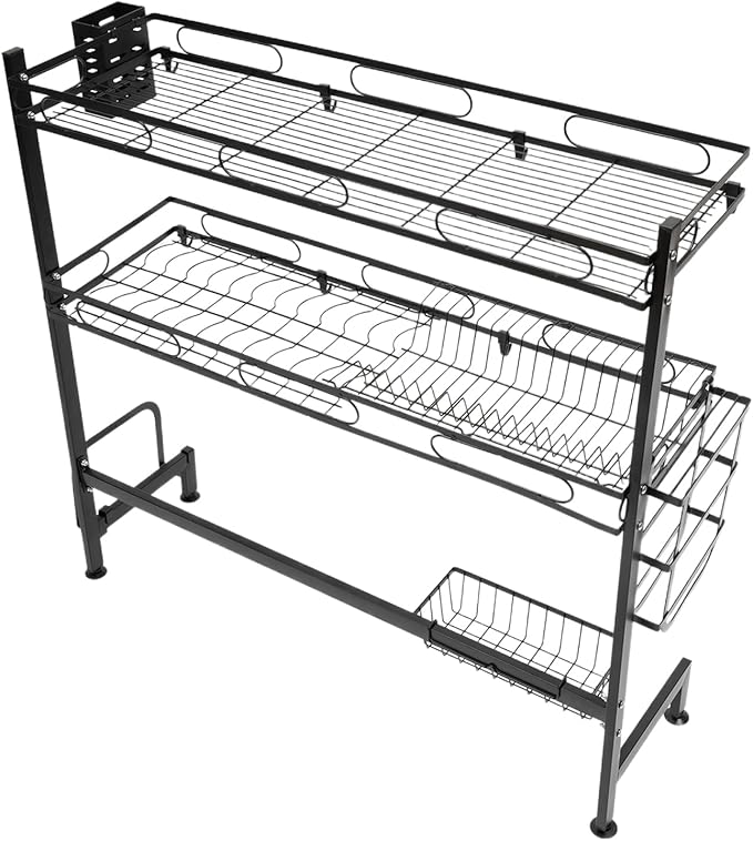 Over The Sink Dish Drying Rack, 2-Tier Multifunctional Over The Sink Dish Rack, Large Storage Space Kitchen Dish Drying Rack for Storing Seasonings, Dishes, Chopsticks, Cutting Boards (32.3in)