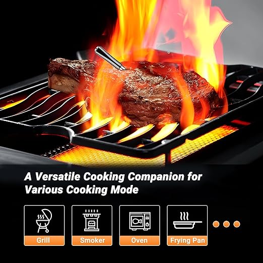 Bluetooth Meat Thermometer with App Remote Control，IP67 Waterproof Wireless Thermoemter for BBQ, Grill, Smoker, Oven, Rotisserie，Ideal for Continuous Cooking, Easy to Clean and Storage
