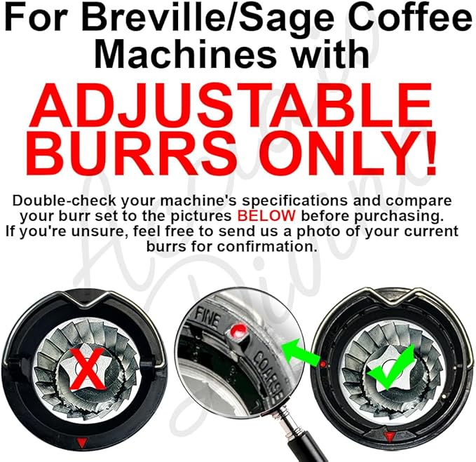 Upper & Lower Precision Fit Conical Burrs for Sage/Breville Barista Coffee Grinders – Compatible with Adjustable Burr Models Only (6 Point Burr)
