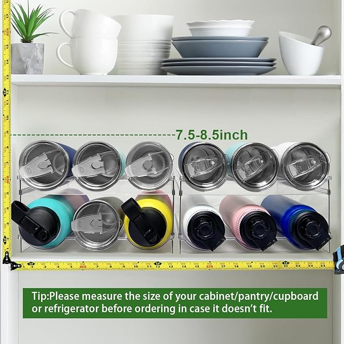 Spaclear 4 Pack Water Bottle Organizer, Stackable Kitchen Pantry Organization and Storage Shelf, Plastic Bottle Holder for Fridge Kitchen Cabinet Organizer and Storage, Tumbler Mug Cup Organizer
