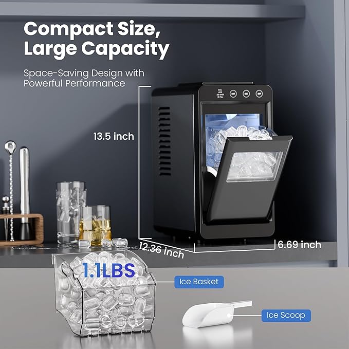 Electactic Ice Makers Countertop,26Lbs/24H,8Pcs in 6Mins,Portable Ice Maker Machine with Self-Cleaning,Interior Lighting,2 Sizes of Bullet Ice for Home/Office/Party(Black)