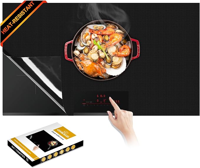 Newly-upgraded Silicone Induction Cooktop Protector Cover Stove Mat 20.4" x 30.7" (Magnetic) | 300°C (572°F) Heat-Resistant | Power Boost Compatible | Prevents Pot Sliding & Scratches, Pure Black