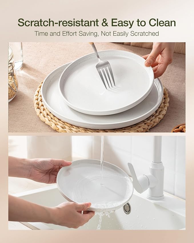 Famiware Milkyway Stoneware Dinnerware Sets with Pasta Bowls, Service for 4 (16 Pieces), Plates and Bowls Sets -Scratch Resistant, Microwave and Dishwasher Safe Dishes Set, White