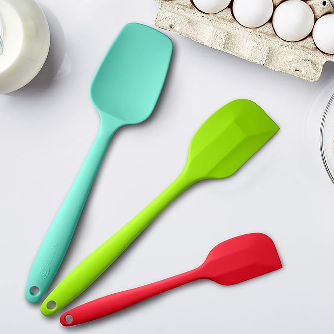 Silicone Spatula 3‑Piece Set Heat Resistant 600°F Non‑Stick Rubber Spatulas with Stainless Steel Core ALLWIN HOUSEWARE Large Spatula, Spoonula & Mini Spatula for Cooking & Baking, Multicolored