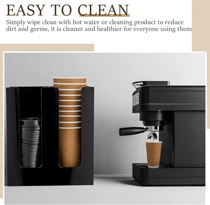 AceOrbit 2 Pack Coffee Cup Sleeve Holder, Coffee Cup and Lid Storage Organizer Holder,Black Vertical Dispenser for Bar Kitchen Restaurant