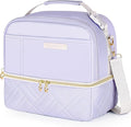 Double Deck Lunch Box Bag Women - Vegan Leather Insulated Waterproof Leakproof Cooler for Work Travel Picnics - Teacher Mothers Day Christmas Birthday Gifts