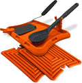Nottadrip Silicone Spoon Rest for Stove Top - Kitchen Spoon Rest for Countertop, Ladle Holder, All in 1 Serving Station, Elevate Handles, Drip to Tray, Mess Free - 5PC Trivet Set - Orange