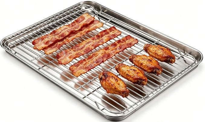 Herogo Large Baking Sheet with Wire Rack Set, 20 x 14 x 1 Inch Stainless Steel Big Cookie Pan Set for Baking & Roasting, Rust & Warp Resistant & Nonstick(1 Pans + 1 Racks)