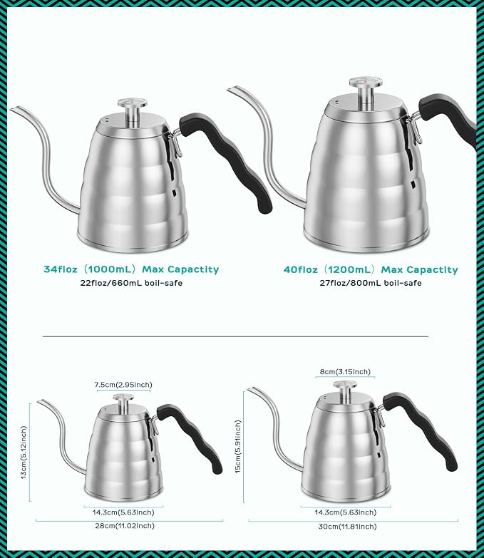 Coffee Gator Gooseneck Kettle 40oz Stainless Steel for Pour Over and Coffee Scale 0.1 Precision with Timer