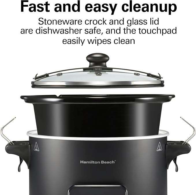 Hamilton Beach Portable Ready, Set, Dinner 6 Quart Programmable Slow Cooker | Temperature Probe & Defrost Function | Clip-Tight Lid For Easy Travel | Dishwasher-Safe Stoneware Crock | Matte Black | 33868