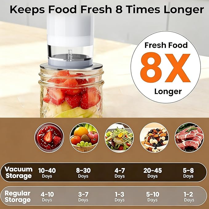 Handheld Vacuum Sealer for Food, Electric Food Vacuum Sealer Machine with Water Tank, 15 Vacuum Bag & 20 Mason Jar Lids, 60Kpa Suction for Food Preservation, Seal Food 8X Fresh Longer, Seal Meal Saver