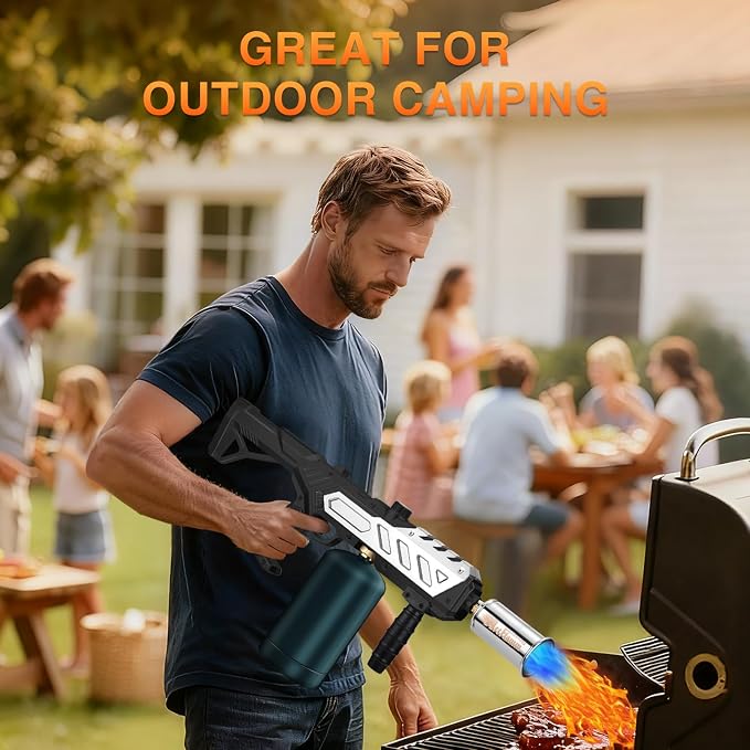 ARTFLAMM Powerful Propane Torch Gun, Kitchen Grill Torch with Detachable Design, Adjustable Flamethrower Torch Burner for Searing Steak, BBQ, Welding, Camping Charcoal Lighter(Tank Not Included)