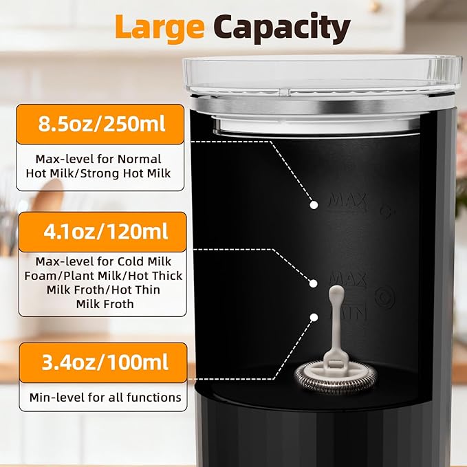 Electactic Milk Frother, 6-in-1 Electric Milk Steamer, 8.5oz/250ml Automatic Warm and Cold Foam Maker and Milk Warmer for Latte, Cappuccinos, Macchiato, From the Makers of Instant 400W, Black