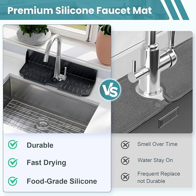 Kitchen Sink Splash Guard，Sink Draining Pad Behind Faucet，Faucet Mat for Kitchen Sink，Comes with a Silicone Brush for Cleaning Drying Mat for Countertop Protect