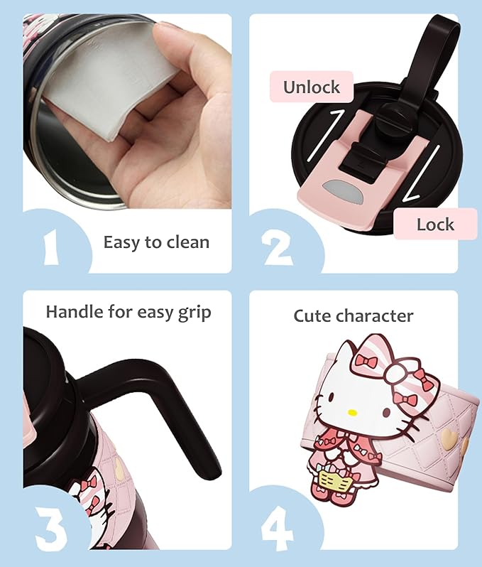 Kuromi Lolita Stainless Steel Insulated Tumbler with Lid, Straw & Handle 900ml