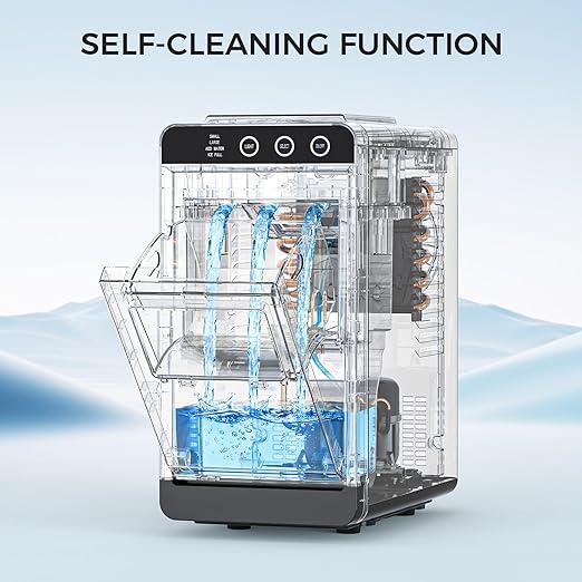COWSAR Ice Maker Countertop, Portable Ice Machine Countertop with Self-Cleaning, 8 Cubes in 6 Mins, 26 lbs/24Hrs, Quiet Commercial Compact Ice Machine for Home, Camping, Bar, Sliver