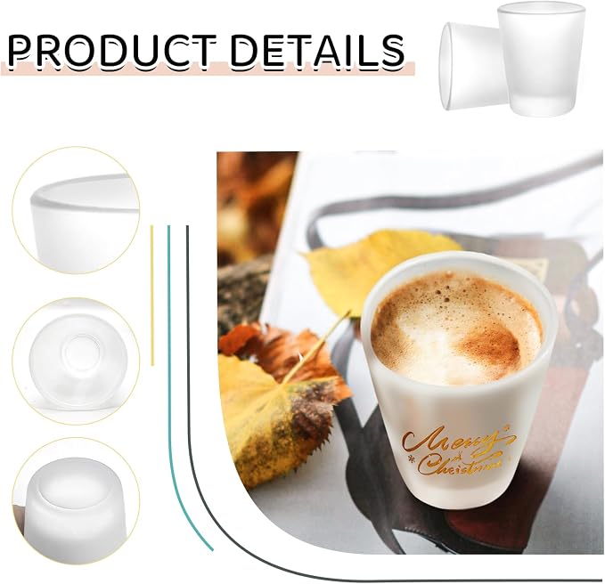 YOUKE OLA 72 Pack Sublimation Shot Glasses Cups with Heavy Base Sublimation Blanks Cute Shot Glass Tumbler Bulk for Heat Press, Personalized Gift, Wedding, Party, 1.5oz Frosted