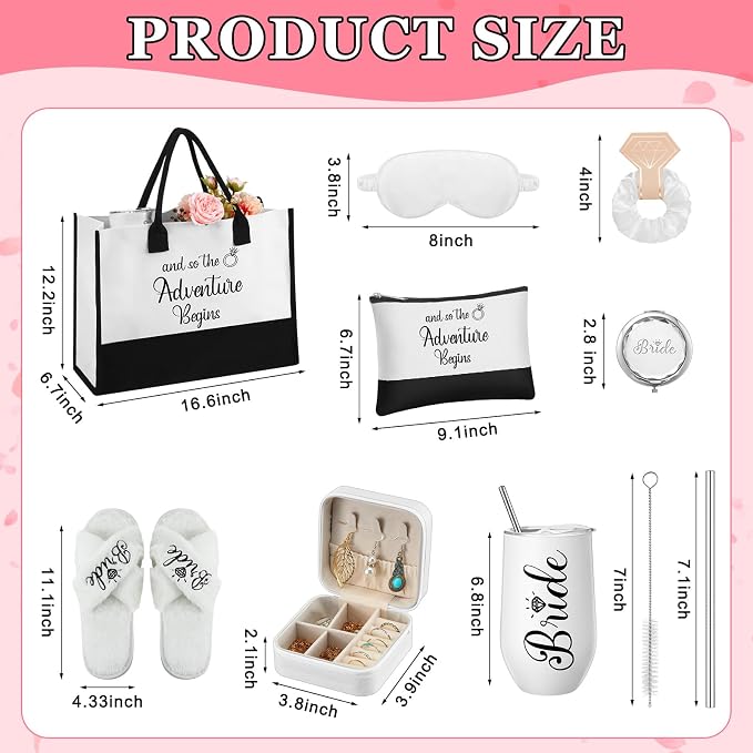 JaGely 9 Pcs Bride to Be Gifts Set Bridal Shower Bachelorette Wedding Gifts with Robe Slippers Tumbler Tote Bag & Bridal Kit