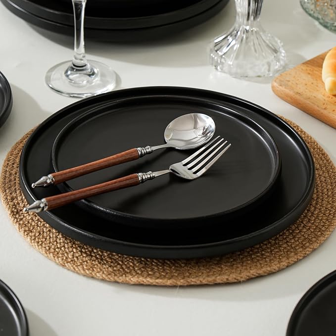 10.25 Inch Dinner Plates, Matte Black, Set of 4 | Matte Glaze Stoneware, For Steak & Pasta, Microwave Safe, Dishwasher Safe, Ceramic