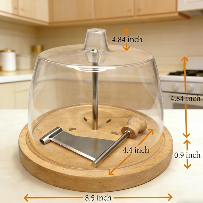 Cheese Curler Wheel, Professional Cheese Slicer Cheese Cutter, Rotary Cheese Grater for i.a. Tête de Moine & Chocolate, Stainless Steel Girolle Cheese Shaver with Sharp Blade&Solid Wood Base(with Lid)