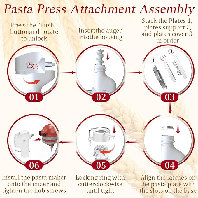 Gourmet Pasta Press Attachment for KitchenAid Stand Mixers, Pasta Maker Attachments with 7 Interchangeable Pasta Plates, Kitchen aid Pasta Attachment for Spaghetti Bucatini Fusilli l Macaroni