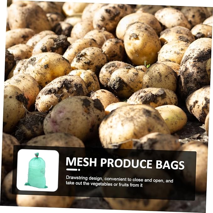 50Pcs Reusable Mesh Produce Bags with Drawstring Storing Vegetables and Fruits Onion Potato Corn Breathable Woven Nylon Storage Bags for Grocery Use