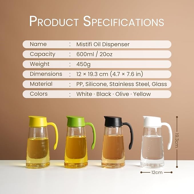 Mistifi Premium Oil Sprayer & Oil Dispenser Set – Elegant Glass Olive Oil Spray Bottle with Drip-Free Pour Spout, Refillable BPA-Free Kitchen Oil Control Set for Air Fryer, Salad, BBQ (Black Set)