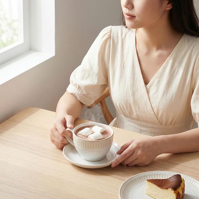 Cappuccino cup with tray, 8.5 oz. Set of 4 Ceramic Coffee Cups and Saucer Set for Latte, latte art cup, suitable for latte/cappuccino/milk/tea