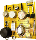 Wall Control Kitchen Pegboard Organizer Pots and Pans Storage Rack Organization Kit with Yellow Pegboard and Black Accessories
