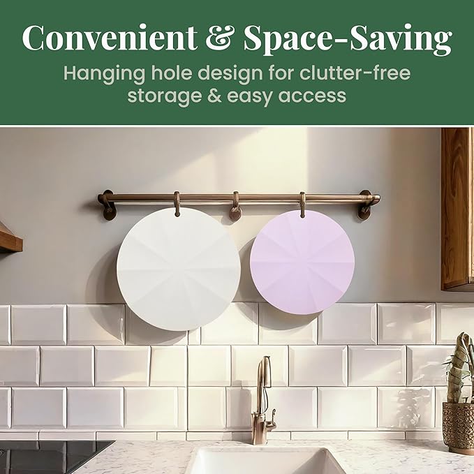 Larder & Vine Silicone Trivets for Hot Pots and Pans | Set of 4 Round Hot Pads for Kitchen | 7” & 9” Trivets for Hot Dishes | Heat-Resistant Silicone Mats for Kitchen Counter | Lavender/French Gray