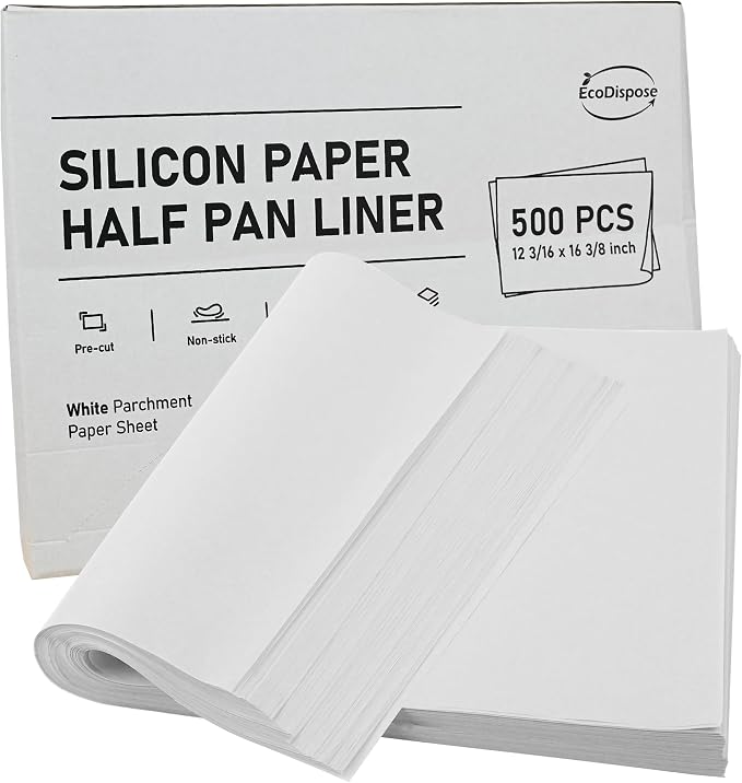 EcoDispose Non-Stick Precut Parchment Paper Baking Sheets Half Pan liner for Bake (12-3/16" x 16-3/8",White,500PCS)