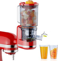 Juicer Attachment for KitchenAid, Cold Press Slow Juicer with 4.9" Large Feed Chute for Whole Fruits & Vegetables, Includes 2 * 1L Measuring Cups for KitchenAid Accessories and Attachments, Red